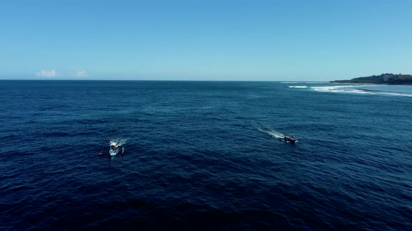 Two Fisherman Motorized Boats Sailing in Ocean