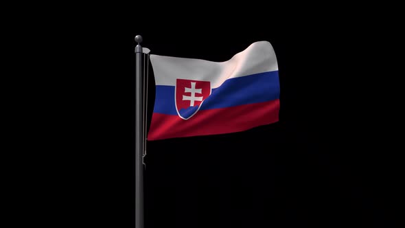 Slovakia Flag On Flagpole With Alpha Channel