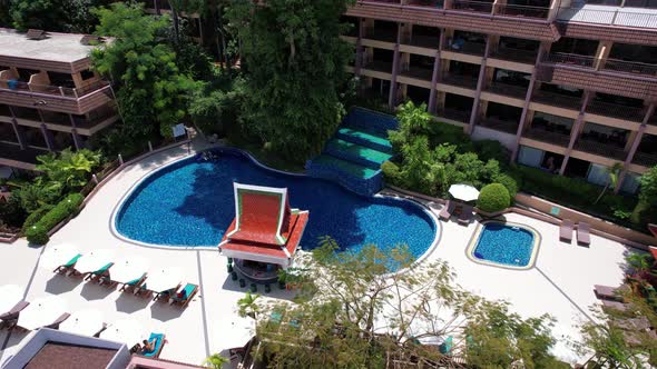 Drone View of the Hotel with a Pool