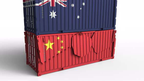 Container with Flag of Australia Breaks Container with Flag of China alt