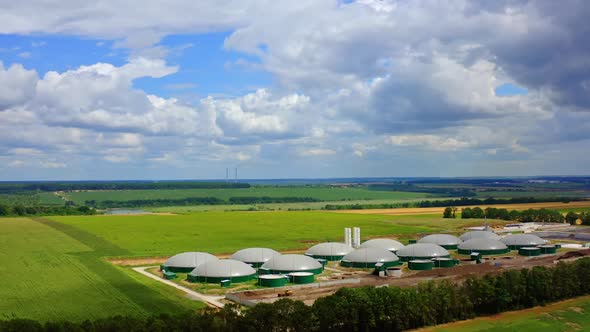 Modern biogas power plant. Storage facility cereals and production of biogas