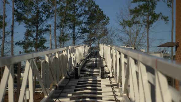 Point of view on a firetruck of the ladder used by firefighters to respond to emergencies