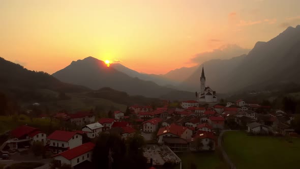 This 4k drone shot was captured in Kobarid in Slovenia. Its reveals the beautiful little village fly