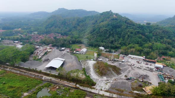 Sand processing and concrete production facility in Muntilan, Indonesia, aerial