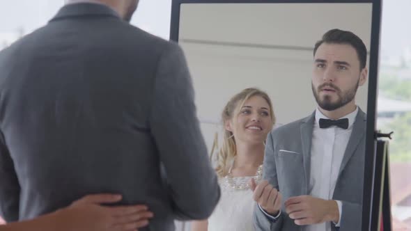 Happy Bride and Groom in Wedding Dress Prepare for Married in Wedding Ceremony