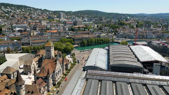 Zurich Central Station From Above  the Main Railway Station in the City