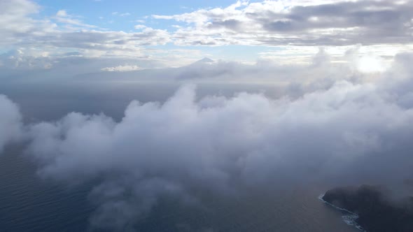 Incredible View Through the Clouds of the Canary Volcanic Island Tenerife and Volcano Teide From La