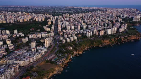 Beautiful Mediterranean City at Sunset Aerial View