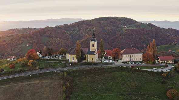 Aerial View of Austrian Vilage Kitzeck Im Sausal on Vineyard