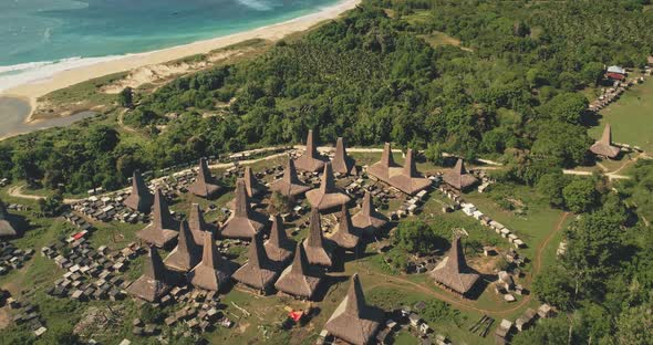 Traditional Village Houses Roofs Closeup Top Down Aerial View