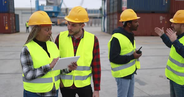 Multiracial people working together at Freight Terminal Port