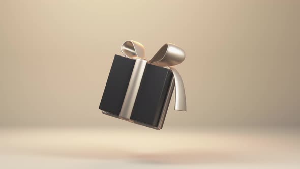 3d Render of Golden and Black Gift Box Flying and Rotating in Studio