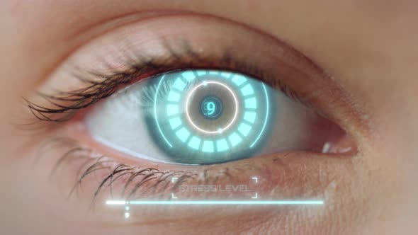 Retina Digital Medical Scanning Calculating Stress Level By Modern Device Macro