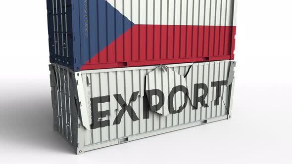 Container with Flag of Czech Republic Breaks Container with EXPORT Text
