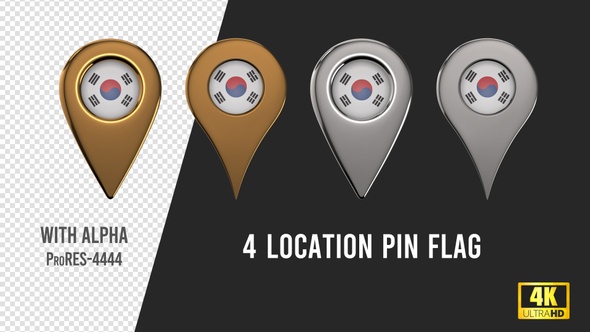 South Korea Flag Location Pins Silver And Gold