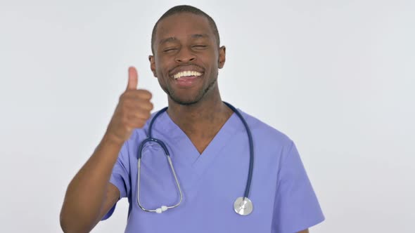 Thumbs Up By African Doctor on White Background