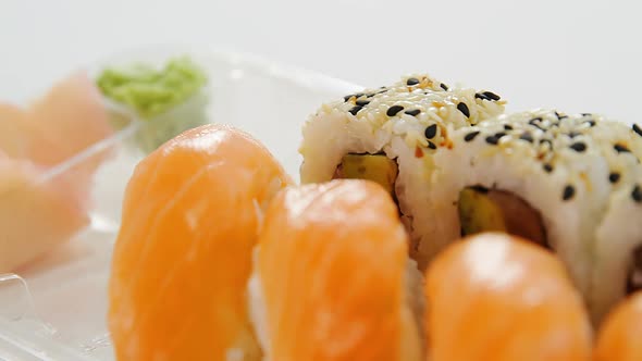 Plate of nigiri and uramaki sushi