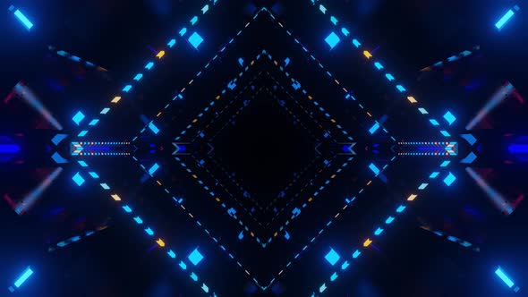 Fly Through Symmetrical Technology Cyberspace with Neon Glow