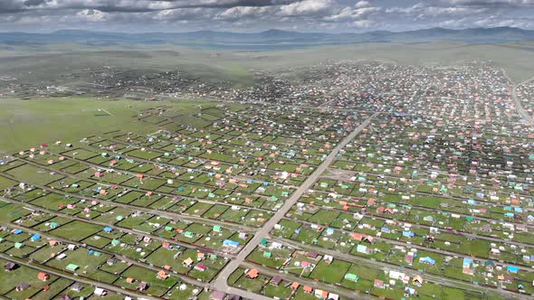 Aerial View of City Landscape of Colorful Houses in Mongolia