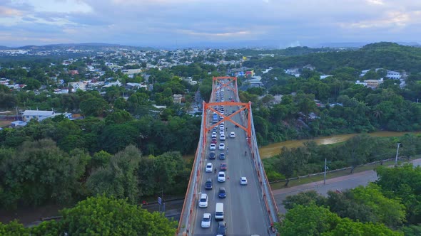 Heavy traffic in one direction on Hermanos Patiño bridge, Dominican Republic