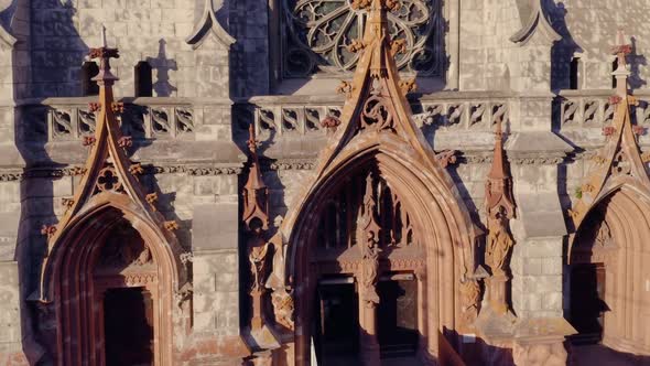 Closeup Architectural Facade of Catholic Cathedral Church