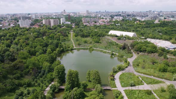 Aerial View in the park on a sunny day in Bucharest