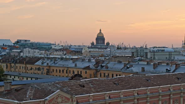 The rooftops of the city Saint Petersburg. Drone footage of Saint Isaac's Cathedral