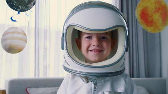 Fantasy Portrait Child Astronaut Flying in Spaceship