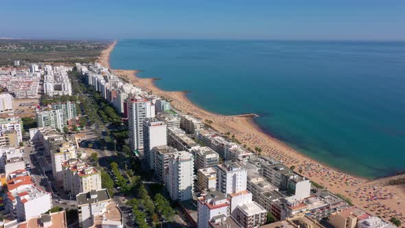 Drone Footage Shooting the Tourist Town of Quareira on the Shores of the Atlantic Ocean Beaches with