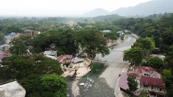 Drone flight over the village in Bukit Lawan National park in Sumatra, Indonesia.