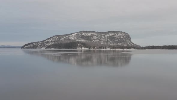 Ice forming on surface of Moosehead Lake in early winter
