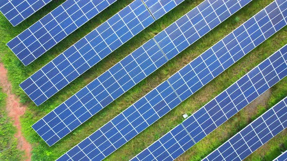 Top view of a solar power station. drone footage. 4k