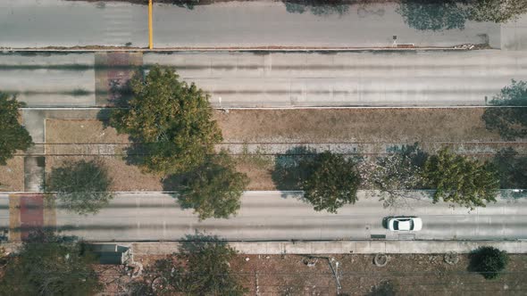 Drone view of avenue with old railroad at the middle