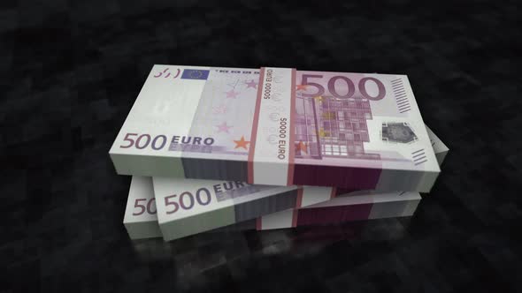 Euro 500 money banknote pile packs