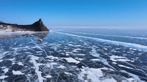 Frozen Lake Baikal Aerial View