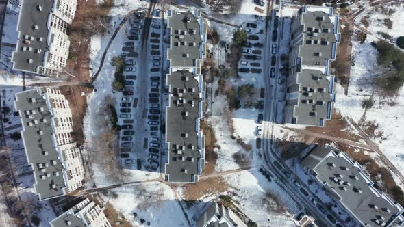 Residential Apartment Buildings Block of Flats of Soviet Period Aerial Drone Top View in Vilnius