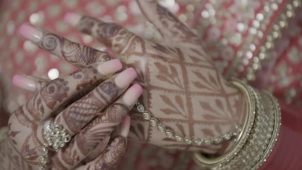 Closeup of Hands Indian Bride Getting Ready for Her Traditional Indian Wedding
