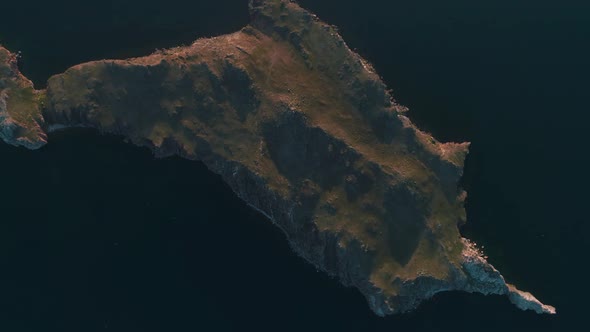 Aerial View of Oltrek Island at Dawn. Lake Baikal in July