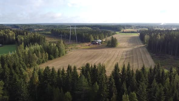Landscape shot of forests in Oulanka National Park in Finland. Drone flyover