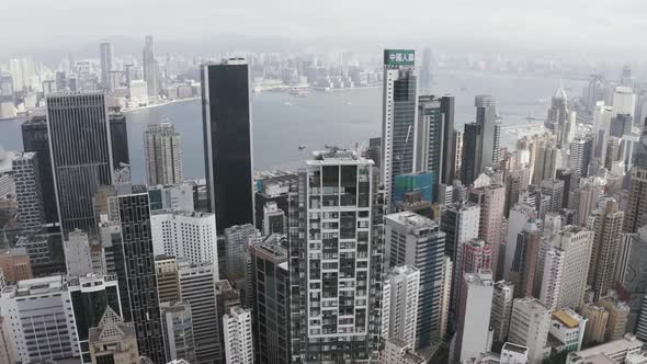 Aerial view of Hong Kong downtown in the morning.