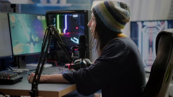 Cyber Woman Streamer Looking at Camera and Smiling