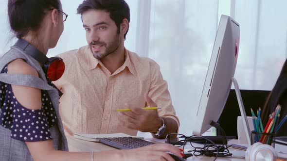 Creative Business People Group Having Conversation at Office Desk in Workplace