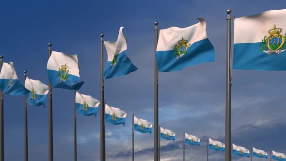 The San Marino Flags Waving In The Wind  4K