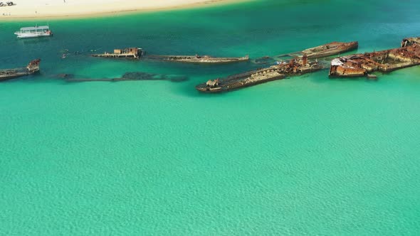 Tourist dive site, Green clear water, Moreton Island Wrecks, Queensland Australia. Done fly over,.