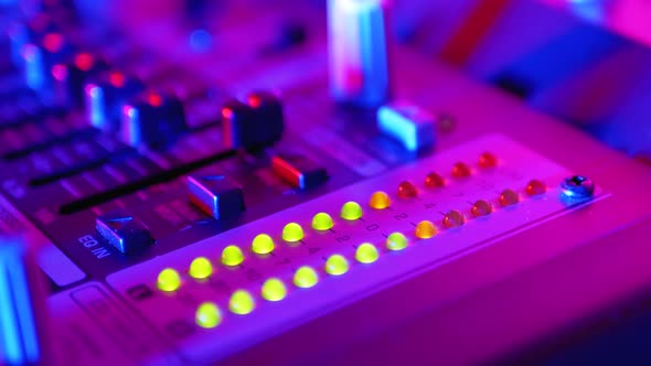 LED Indicator Level Signal of Volume on the Sound Mixing Console or Dj Console on the Party in