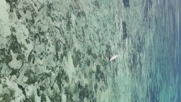 Vertical Video Boats in the Ocean Near the Coast of Zanzibar Tanzania Aerial View