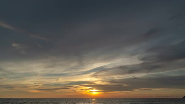 Timelapse Amazing Sky At Sunset Above The Ocean.