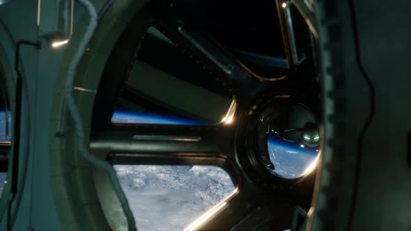 Cockpit View From International Space Station Operating Nearby of Planet Earth alt