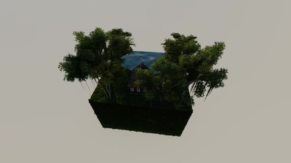 Isometric house in the middle of the wilderness during the day
