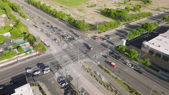 Freeway Across the City with Industrial Buildings As Seen From Above